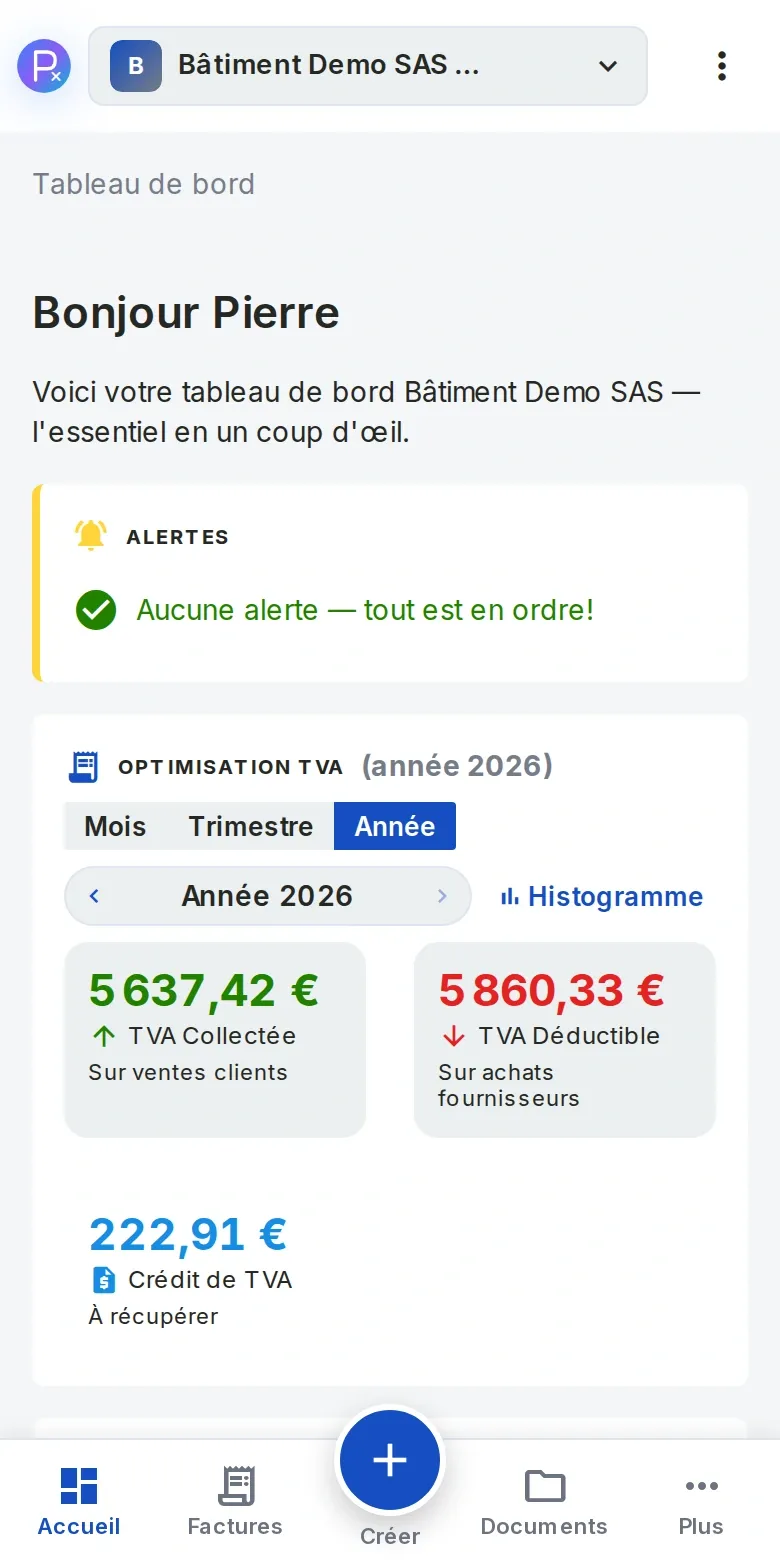 En-tête Vault avec le logo ParaphiX et l’espace Bâtiment Demo SAS.