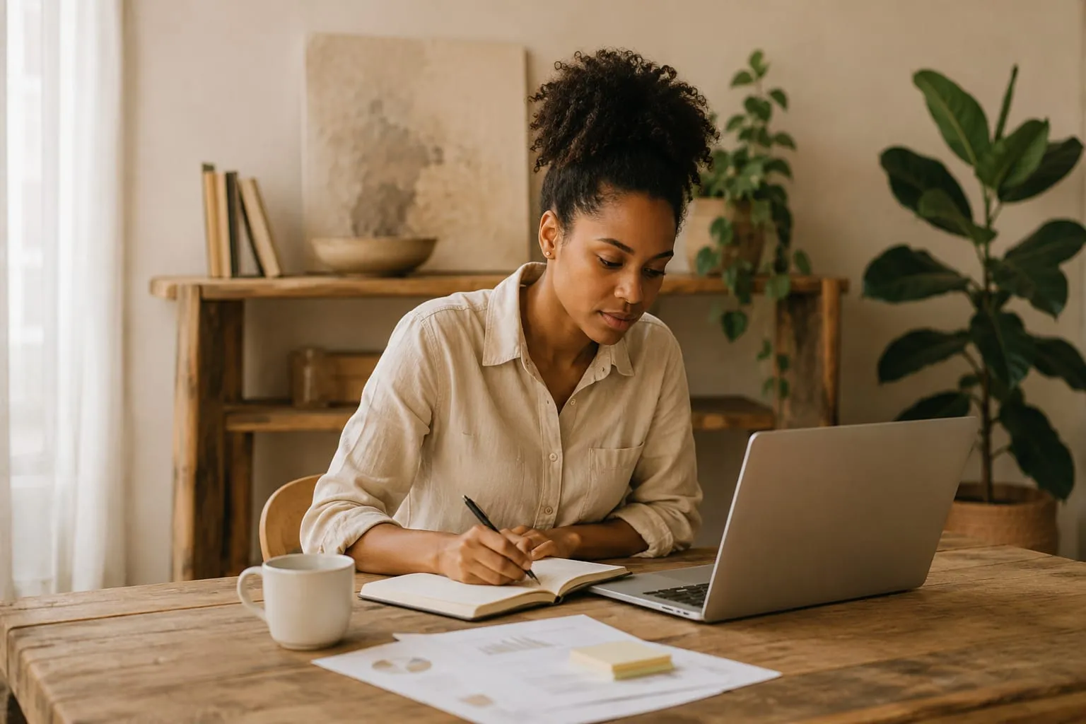 Une entrepreneuse travaille sereinement, sa facturation est gérée